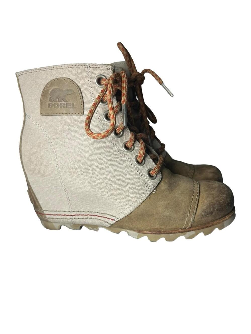 SOREL 1964 Premium Wedge Boots Womens 6.5 Fossil Sanguine Canvas LL5214-160